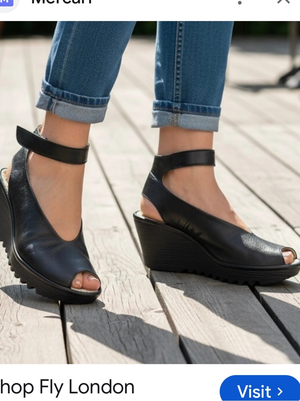 FLY LONDON YALA BLACK PERF LEATHER PLATFORM WEDGE ANKLE STRAP SANDAL 7.5